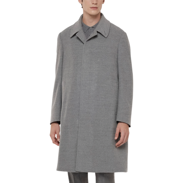 Men’s Tailored Clean Silhouette Woolen Coat with Modern Fit Sharp Collar | Grey Single-Breasted Overcoat - Image 3
