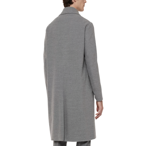 Men’s Tailored Clean Silhouette Woolen Coat with Modern Fit Sharp Collar | Grey Single-Breasted Overcoat - Image 5