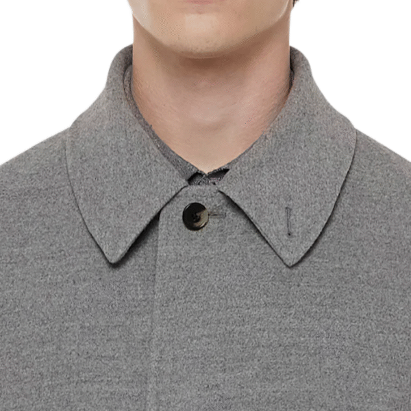 Men’s Tailored Clean Silhouette Woolen Coat with Modern Fit Sharp Collar | Grey Single-Breasted Overcoat - Image 6