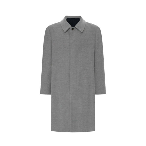 Men’s Tailored Clean Silhouette Woolen Coat with Modern Fit Sharp Collar | Grey Single-Breasted Overcoat - Image 7