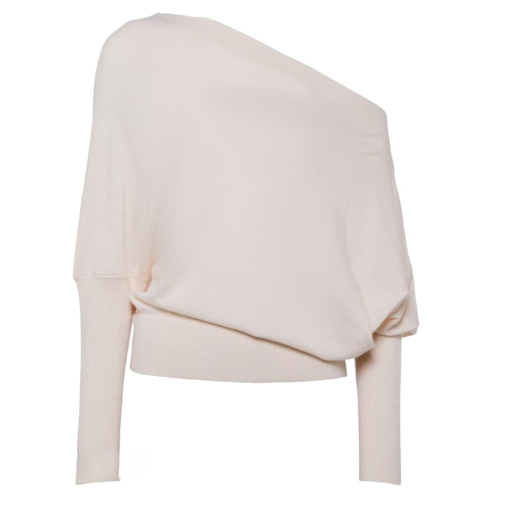 100% cashmere women's mid-weight knit sweater with ribbed neck, cuffs, and hem, hip-length fit