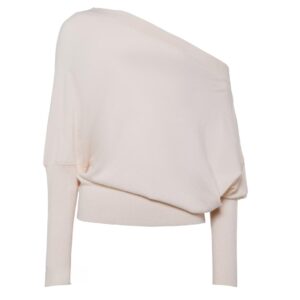 100% cashmere women's mid-weight knit sweater with ribbed neck, cuffs, and hem, hip-length fit