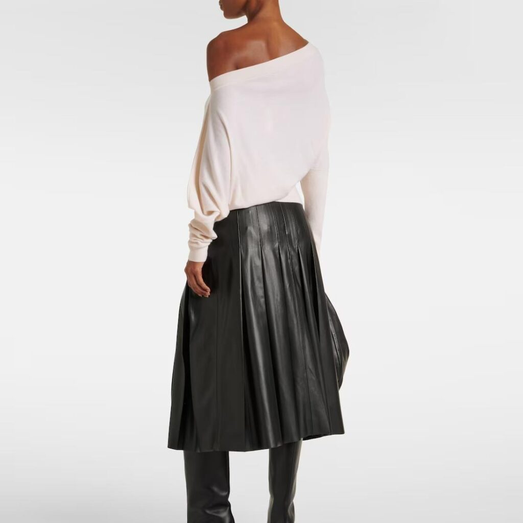Back view of the cashmere sweater showing seamless finish