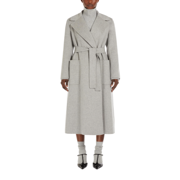 Camel Long Tailored Relaxed Silhouette Tweed Double-Face Wool Trench Coat With Shirt-style Collar - Image 3