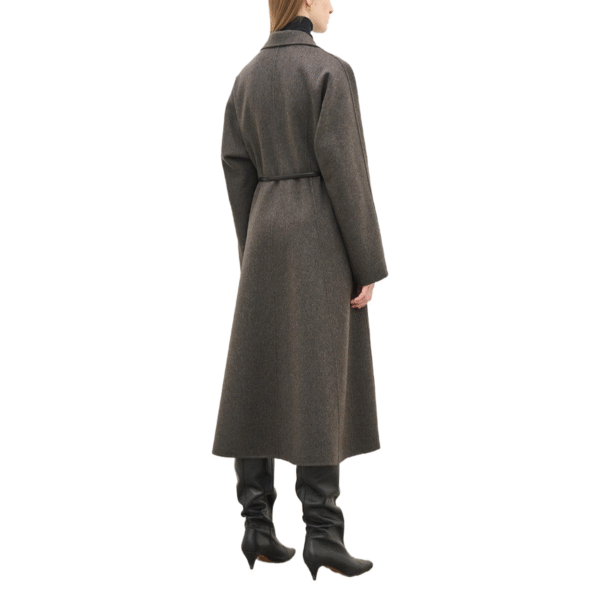 Spring Autumn Custom Velvet Elegant Long Wool Coat with Belt and Tailored Details - Image 3