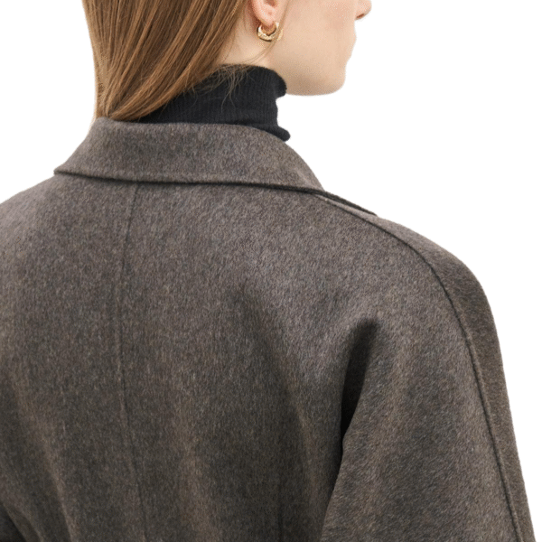 Spring Autumn Custom Velvet Elegant Long Wool Coat with Belt and Tailored Details - Image 4