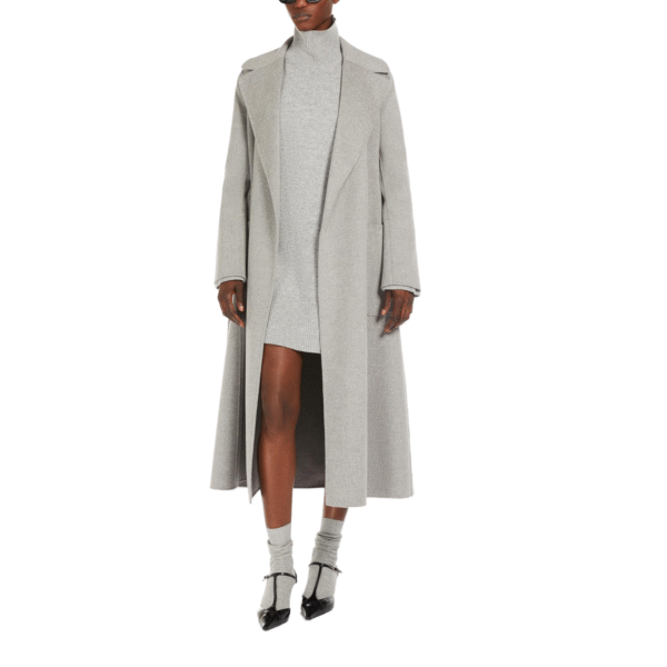 Camel Long Tailored Relaxed Silhouette Tweed Double-Face Wool Trench Coat With Shirt-style Collar - Image 2
