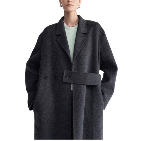 Custom Ladies’ Straight Fit Belted Minimalist Wool Cashmere Blended Overcoat - Image 4