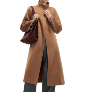 Custom Elegant Winter Women’s Camel Longline Belted Overcoat in Wool Cashmere Blend
