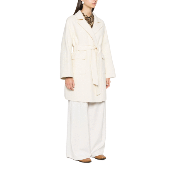 Custom Winter Women’s Cream White Belted Coat in Wool Cashmere Blend - Image 4