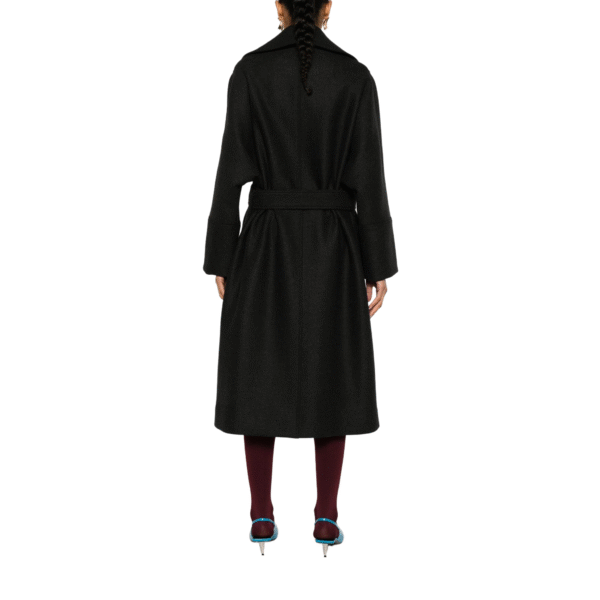 Custom Winter Women’s Black Elegant Style Belted Coat in Wool Cashmere Blend - Image 3