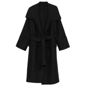 Custom Winter Women’s Black Elegant Style Belted Coat in Wool Cashmere Blend