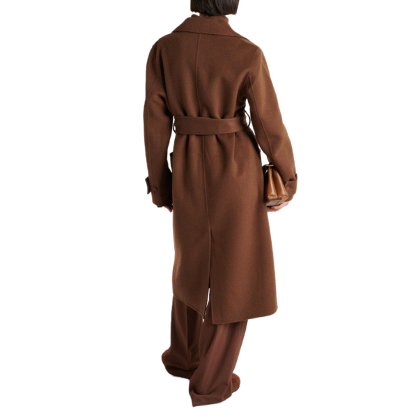 Custom Winter Women’s Brown Belted Coat in Wool Cashmere Blend - Image 3