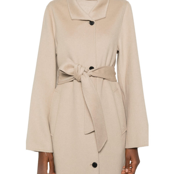 Custom Women’s Beige Long Coat for Autumn/Winter in Wool Cashmere Blend - Image 4