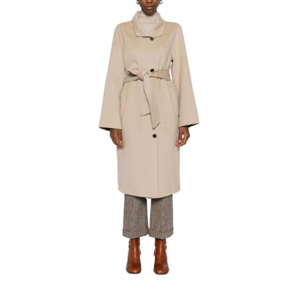 Custom Women’s Beige Long Coat for Autumn/Winter in Wool Cashmere Blend - Image 5