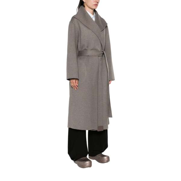 Custom Women’s Gray X Shape Wrap Coat with Wide Collar and Belt for Autumn/Winter in Wool Cashmere Blend - Image 2