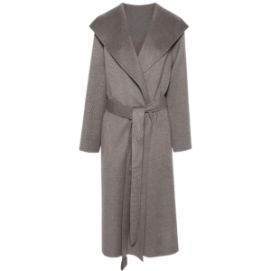 Custom Women’s Gray X Shape Wrap Coat with Wide Collar and Belt for Autumn/Winter in Wool Cashmere Blend