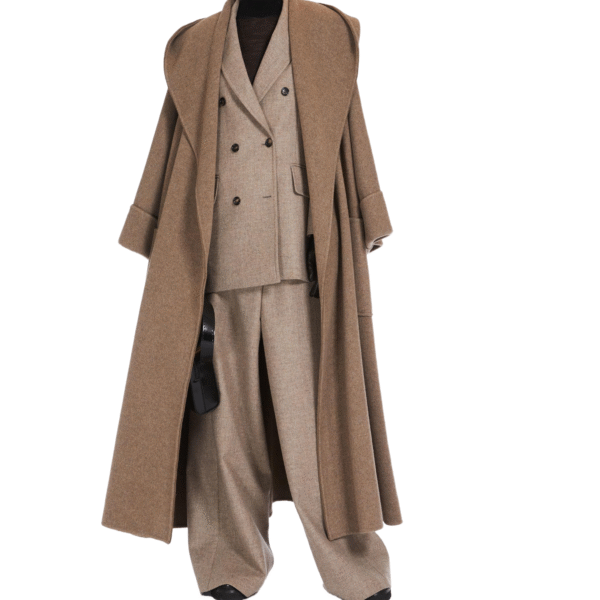 Custom Women’s Oversized Coat with Hood, Long Brown Overcoat for Autumn/Winter in Wool Cashmere Blend - Image 3
