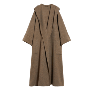 Custom Women’s Oversized Coat with Hood, Long Brown Overcoat for Autumn/Winter in Wool Cashmere Blend