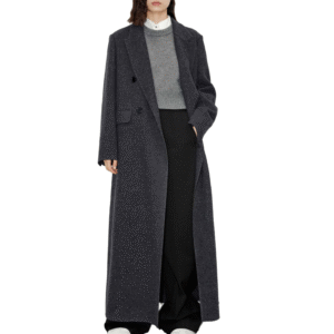 Custom Women’s Coat, Dark Gray Double-Breasted Overcoat for Fall/Winter in Wool Cashmere Blend