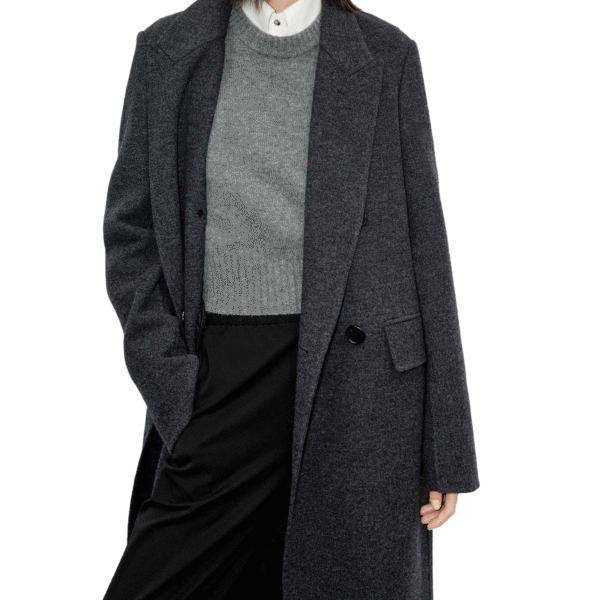 Custom Women’s Coat, Dark Gray Double-Breasted Overcoat for Fall/Winter in Wool Cashmere Blend - Image 4