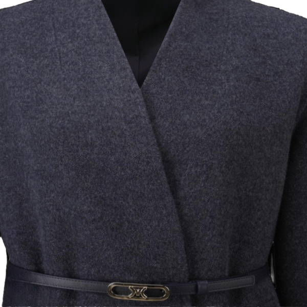 Custom Women’s Minimalist Design Elegant Dark Belted Wrap Coat for Fall/Winter in Wool Cashmere Blend - Image 2