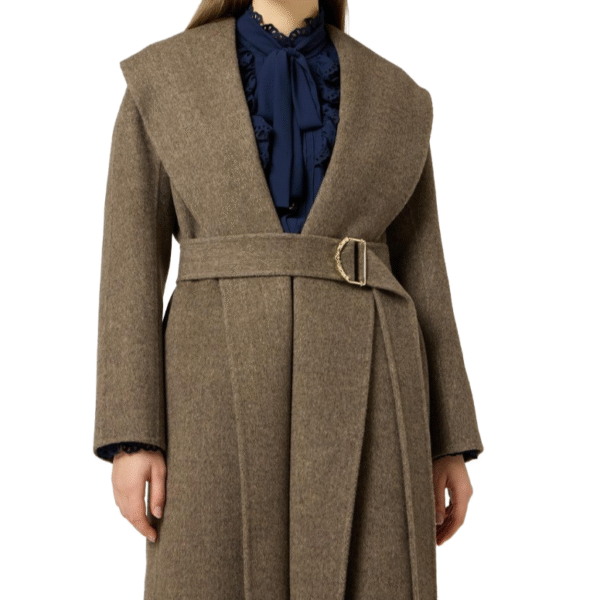 Custom Women’s Brown Belted Coat for Fall/Winter in Wool Cashmere Blend - Image 2