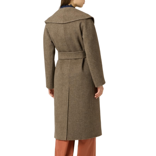 Custom Women’s Brown Belted Coat for Fall/Winter in Wool Cashmere Blend - Image 3