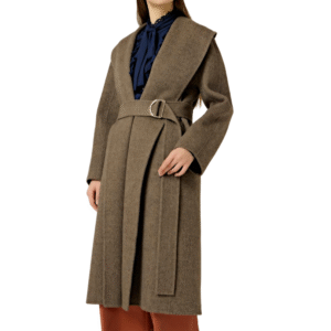 Custom Women’s Brown Belted Coat for Fall/Winter in Wool Cashmere Blend