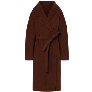 Custom Women’s Brown Wrap Coat With Shawl Lapels for Fall/Winter in Wool Cashmere Blend