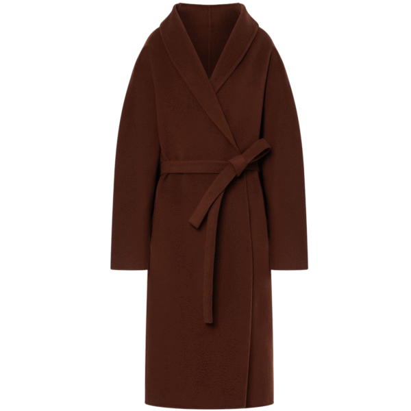 Custom Women’s Brown Wrap Coat With Shawl Lapels for Fall/Winter in Wool Cashmere Blend
