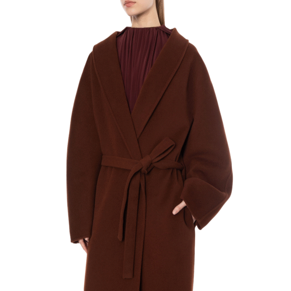 Custom Women’s Brown Wrap Coat With Shawl Lapels for Fall/Winter in Wool Cashmere Blend - Image 6