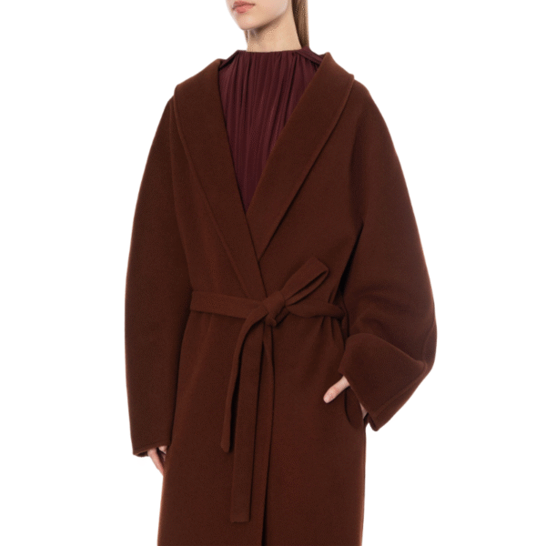 Custom Women’s Brown Wrap Coat With Shawl Lapels for Fall/Winter in Wool Cashmere Blend - Image 7