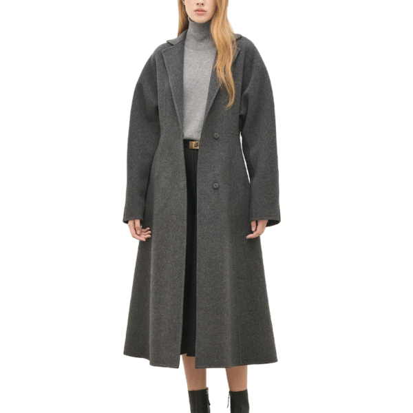 Custom Women’s Dark Gray Dress Coat With Notched Lapels for Fall/Winter in Wool Cashmere Blend - Image 3
