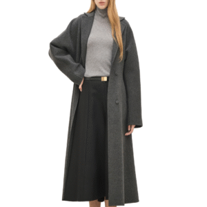 Custom Women’s Dark Gray Dress Coat With Notched Lapels for Fall/Winter in Wool Cashmere Blend
