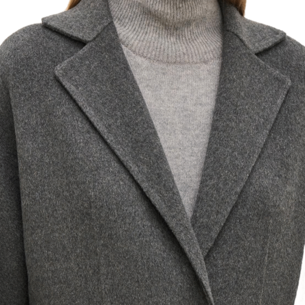 Custom Women’s Dark Gray Dress Coat With Notched Lapels for Fall/Winter in Wool Cashmere Blend - Image 6