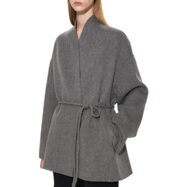 Custom Gray Belted Wrap Women’s Coat for Fall/Winter in Wool Cashmere Blend - Image 4