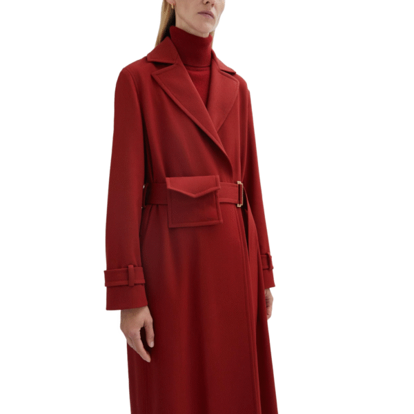 Custom Trench Design Red Coat for Women in Wool Cashmere Blend - Image 3