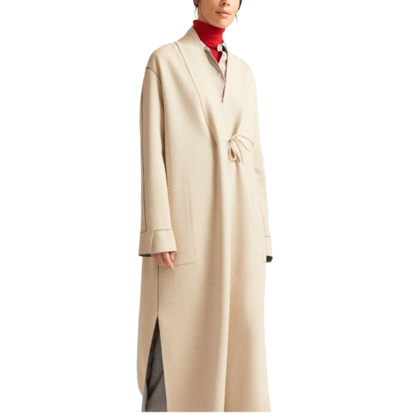 Custom Long Beige Overcoat in Wool Cashmere Blend - Image 4
