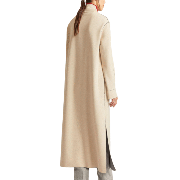 Custom Long Beige Overcoat in Wool Cashmere Blend - Image 3