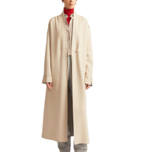 Custom Long Beige Overcoat in Wool Cashmere Blend