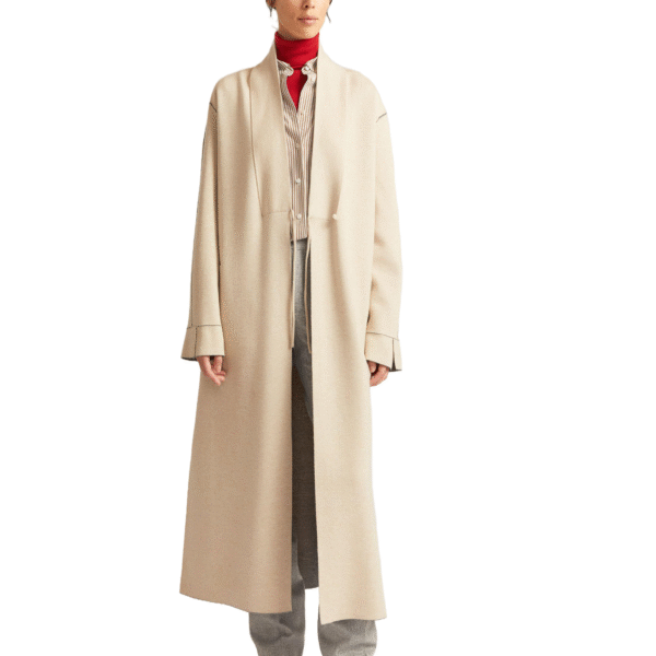 Custom Long Beige Overcoat in Wool Cashmere Blend