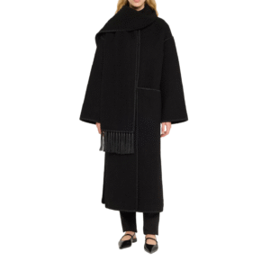 Custom Fringe Embroidered Scarf Coat for Women in Wool Cashmere Blend