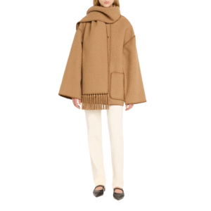 Custom Tassel Embroidered Scarf Coat for Women in Wool Cashmere Blend