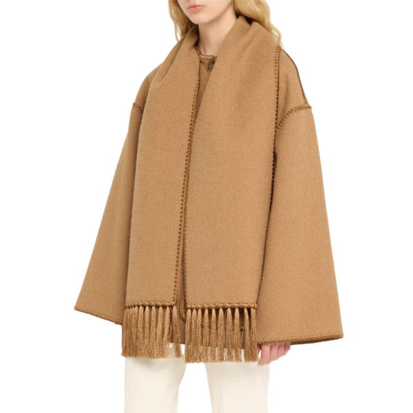 Custom Tassel Embroidered Scarf Coat for Women in Wool Cashmere Blend - Image 3