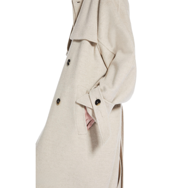 Custom Trench Style Oatmeal Coat for Women in Wool Cashmere Blend - Image 3