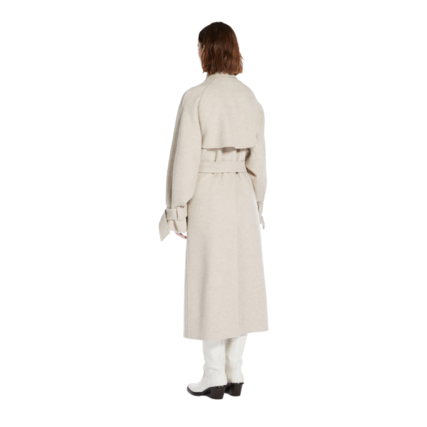 Custom Trench Style Oatmeal Coat for Women in Wool Cashmere Blend - Image 4