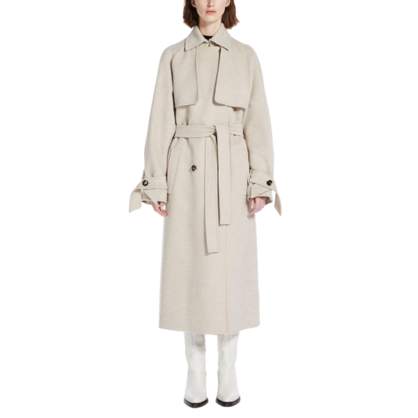 Custom Trench Style Oatmeal Coat for Women in Wool Cashmere Blend