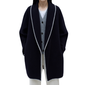 Custom Deep Navy Loose-fitting Oversized Women’s Coat in Wool Cashmere Blend