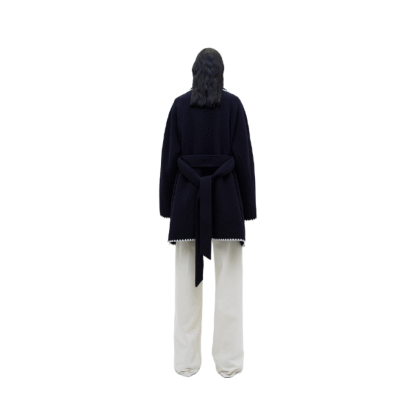 Custom Deep Navy Loose-fitting Oversized Women’s Coat in Wool Cashmere Blend - Image 4